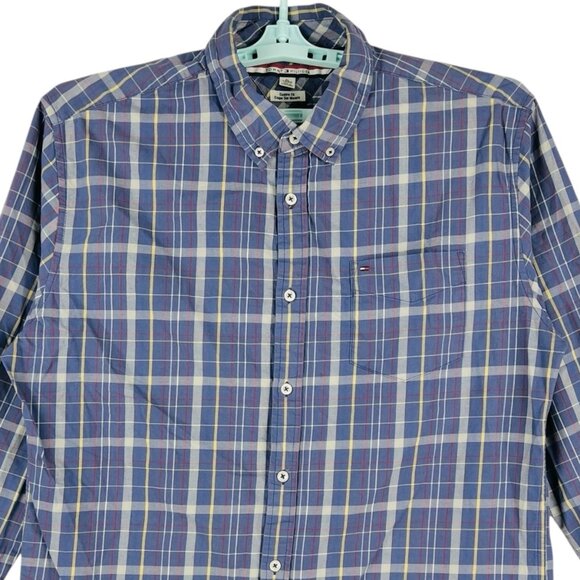 Tommy Hilfiger Men's Blue Plaid Custom Fit Long Sleeve Button-Up Shirt Size XL - Picture 3 of 10